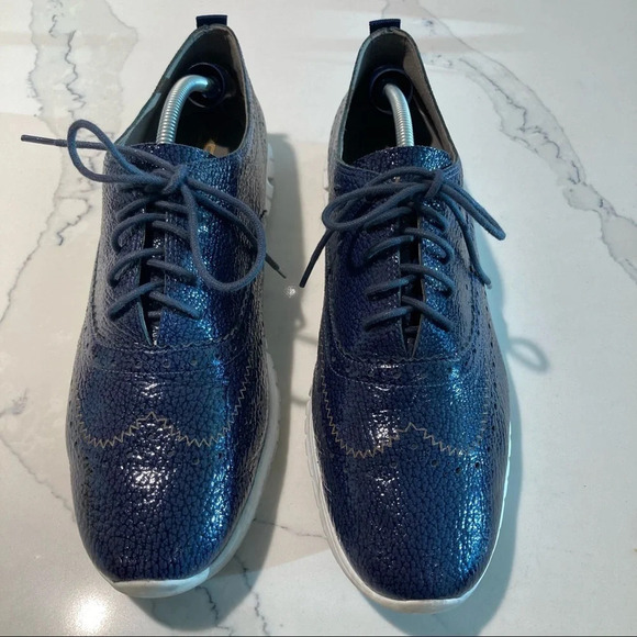 COLE HAAN Sz 10.5 B Zero Grand Blue Patent Leather Lace Up Shoes - Picture 2 of 10